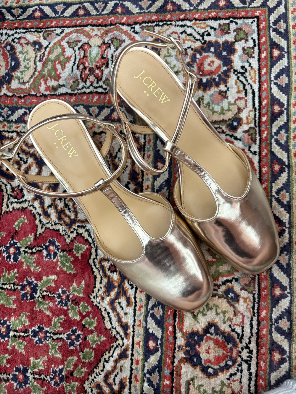 J Crew Gold Mary Jane Heels